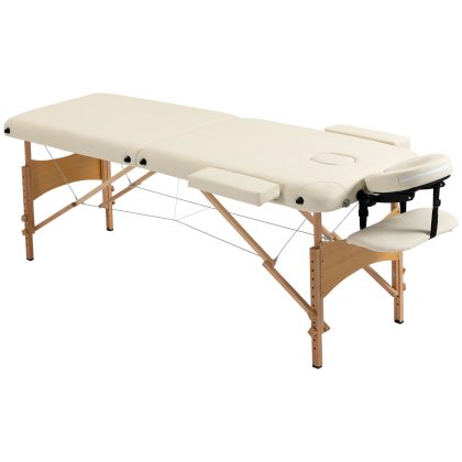 HOMCOM Massagetafel, opvouwbare massagetafel, in hoogte verstelbare massagebank voor spa, salon, kunstleer, hout, crèmewit