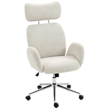HOMCOM Bureaustoel met verstelbare hoofdsteun, ergonomische bureaustoel, kantelfunctie, in hoogte verstelbaar, grijswit