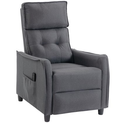HOMCOM Relaxfauteuil met vibratiemassage, linnenlook, terugklapbaar met veerkernvulling, voetensteun, grijs