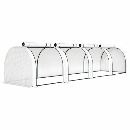Outsunny Kweekkas, winterbestendige foliekas met oprolbare ritsdeur 395 x 100 x 80 cm wit