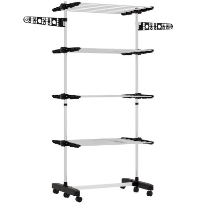 HOMCOM Wasrek wasdroger 5 niveaus, inklapbaar, One-Click-systeem, 142 cm x 55 cm x1 72 cm, Zwart + Zilver