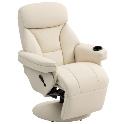 HOMCOM Relaxfauteuil met ligfunctie tv-fauteuil met zijvak en bekerhouder voor woonkamer slaapkamer crème
