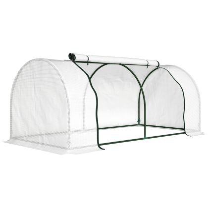Outsunny Kas met PE-gaasfolie, winterbestendige foliekas van staal, kweekkas 200 x 100 x 80 cm wit