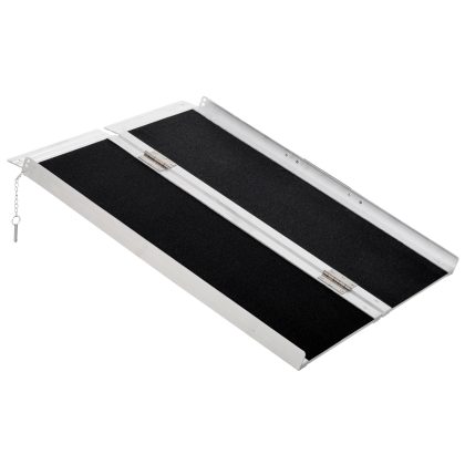 HOMCOM Rolstoelhelling, oprijplaat voor rolstoelen en rollators, inklapbare aluminium oprijplaat met handgreep, 93 x 73 x 5 cm, Zwart | Aosom.nl
