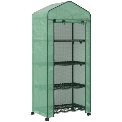Outsunny Foliekas, kas, mini-kas, plantenhuis, kweekbak, 4 legvakken, 69 x 50 x 165 cm, groen