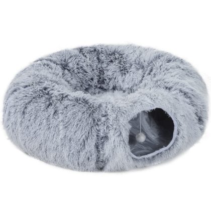 PawHut Kattenspeeltunnel 3-in-1 Opvouwbaar Pluche Stoffen Kussen Metalen Frame Wasmachinebestendig S C Cirkel Vorm Lichtgrijs | Aosom.nl
