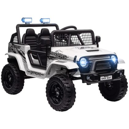 AIYAPLAY Elektrische kinderauto met zachte vering, bestuurbaar op afstand, LED-lampen, claxon, 12V-motoren, van kunststof en metaal, wit