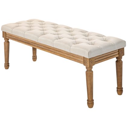HOMCOM gestoffeerde bank vintage ontwerp Multifunctionele bedbank stevig en stijlvol Crèmewit 120x41x48 cm | Aosom.nl