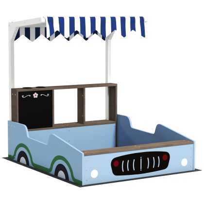 AIYAPLAY Zandbak met luifel, levenswinkel-ontwerp, zitbank, krijtbord, Tannenholz, 104H x 108L x 90B cm, Blauw