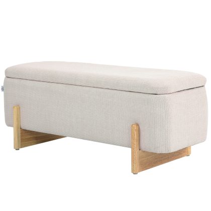 HOMCOM opbergkruk, multifunctioneel, comfortabele schuimstofpolstering, linnenlook, 111 x 44 x 44,5 cm, perfect voor elke ruimte, crèmewit | Aosom.nl