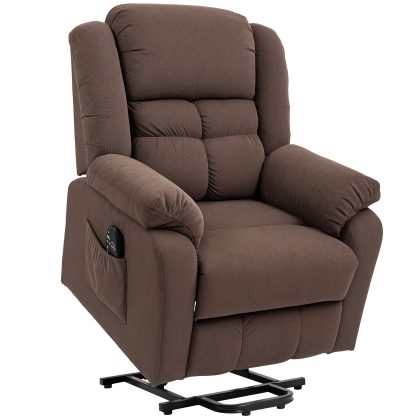 HOMCOM Opsta-hulpstoel met massagefunctie en lendenverwarming, relaxfauteuil met afstandsbedieningen en zijzakken, donkerbruin