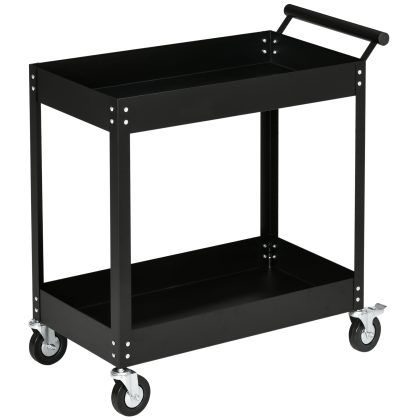 DURHAND Gereedschapswagen, 2 niveaus, wagen, 4 wielen, staal, tot 150 kg, 84,5 x 38 x 84 cm, Zwart