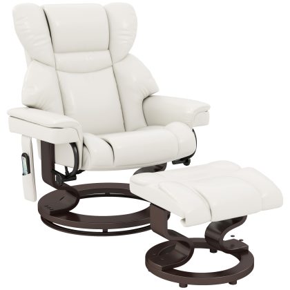 HOMCOM Relaxfauteuil met massagefunctie en voetenbank, ligstoel, kunstleer, 79 x 82 x 101 cm, Crèmewit