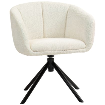 HOMCOM Fauteuil met Zachte Teddy-look Stof, Moderne Kuipstoel met 360° Draaibaar Design en Stalen Poten tot 120kg 58,5x59x78,5 cm Crèmewit | Aosom.nl