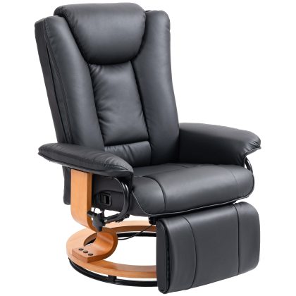 HOMCOM Relaxstoel met Ligfunctie, Draaibaar, tot 150 kg, Kunstlederbekleding, Stalen Frame, Zwart