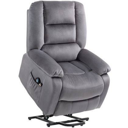 HOMCOM Tv-fauteuil met opsta-hulp, warmte- en massagefunctie, afstandsbediening en zijvak, donkergrijs