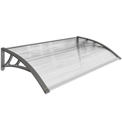 Outsunny Deuroverkapping, Bescherming tegen Regen, Wind en Hagel, Polycarbonaat, Aluminium, 110 x 60 x 18 cm, Grijs
