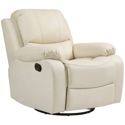 HOMCOM Relaxsessel met Verstelbare Rugleuning en Voetsteun Draaibare Fauteuil voor Woonkamer Comfortabele Stoel tot 150kg 93x100x98cm Creme | Aosom.nl