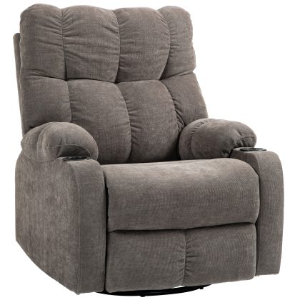 HOMCOM relaxstoel, met voetensteun, 360° draaibaar, Rugleuning tot 135° kantelbaar, met 2 bekerhouders, tot 150 kg, 88x96x108cm, lichtbruin | Aosom.nl