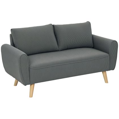 HOMCOM Tweezitsbank met Comfortabele Corduroy Bekleding Moderne 2-Zitsbank met 2 Rugkussens voor Woonkamer Stabiel Antraciet 145x75x78cm | Aosom.nl