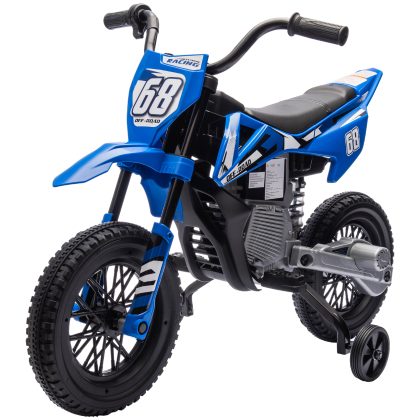 AIYAPLAY elektrische kindermotor, veilig met handmatige gashendel en trainingswielen, 3-6 jaar tot 30 kg, muziek, 107 x 56 x 70 cm, blauw | Aosom.nl