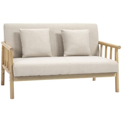 HOMCOM 2-zitsbank, stofbekleding in linnenlook, compact, tot 200 kg, houten frame, 123L x 69B x 74H cm, beige