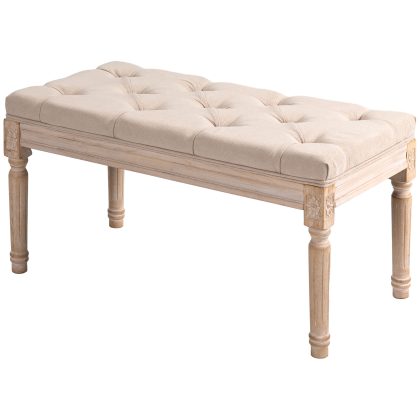 HOMCOM vintage design bank elegant met knopen Gedraaide poten shabby chic stijl Crème 120x60x80 cm Duurzaam comfortabel | Aosom.nl