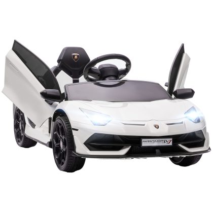 HOMCOM Elektrische kinderauto, Lamborghini Aventador, met vleugeldeuren, muziek en claxon, voor kinderen van 3-5 jaar, Wit | Aosom.nl
