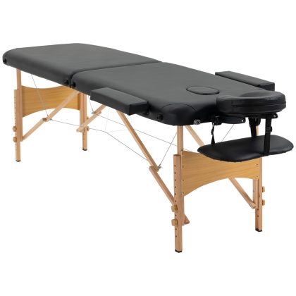 HOMCOM massagestoel, inklapbaar, met hoofdsteun, lichtgewicht, beukenhout, ideaal voor thuisgebruik, 70 x 60 x 90 cm, natuurlijk, zwart | Aosom.nl