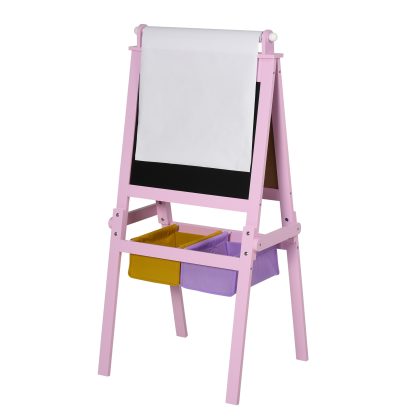 HOMCOM Kinderbord, 3-in-1 kinderezel met magnetisch speelbord en 2 uitneembare opbergmanden, 58,5 x 50,5 x 118 cm, Roze | Aosom.nl