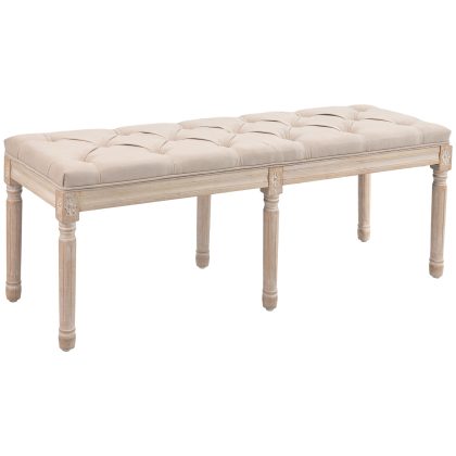 HOMCOM vintage design bank, stijlvolle knopen, gedraaide poten, shabby chic, comfortabel, 120 x 60 x 80 cm, crème, wit | Aosom.nl
