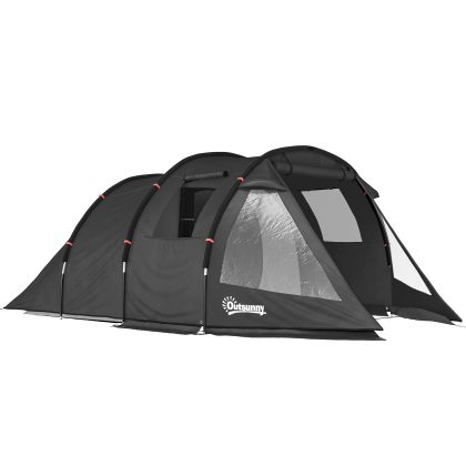 Outsunny Kampeertent Trekkingtent Tent, weerbestendig, 2 kamers, 475 x 264 cm breedte x 172, Zwart