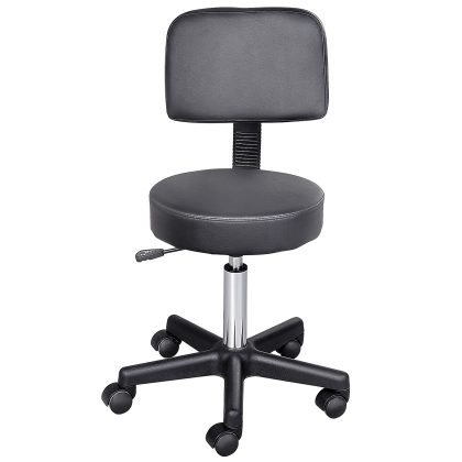 HOMCOM rolkruk, draaibaar, ergonomische werkkruk voor salons, in hoogte verstelbaar, stevig ontwerp, 40 x 40 x 55-75 cm, zwart | Aosom.nl