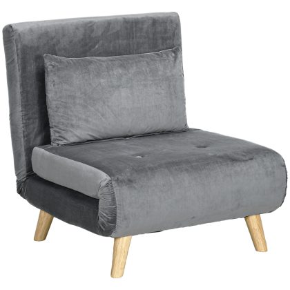 HOMCOM slaapstoel, 2-in-1 multifunctioneel relaxstoel en gastenbed 6 standen rugleuning, tot 125 kg, Robuuste structuur, 72x78x79cm, grijs | Aosom.nl