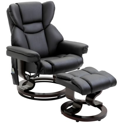 HOMCOM Relaxfauteuil met massage, comfortabele voetenbank, kunstleer, verstelbare ligfunctie, 79 x 82 x 101 cm, luxe zwart | Aosom.nl