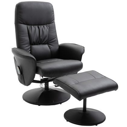 HOMCOM Massagestoel met Voetenbank 10 Massagepunten Verwarmingsfunctie 145° Helling Zwart Kunstleer Luxe Comfort Afstandsbediening | Aosom.nl