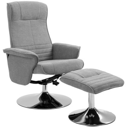 HOMCOM Relaxfauteuil met Voetenbankje en Verstelbare Rugleuning Comfortabele Draaistoel voor Woonkamer Moderne Stoel Grijs 69x71x104cm | Aosom.nl