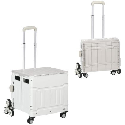 HOMCOM Winkelwagen traploper inklapbaar telescopisch handvat belastbaar tot 65 kg wit 52 x 48 x 100 cm zes wielen remmen opbergruimte | Aosom.nl