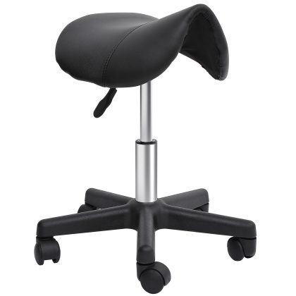 HOMCOM rolkruk, zadelvormige zitting, ergonomisch, 360° draaibaar, kunstleer, tot 120 kg, 35 x 38 x 45-57 cm, zwart | Aosom.nl