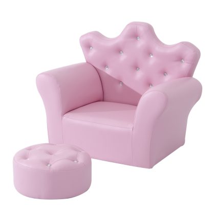 HOMCOM kinderstoel, zachte kinderbank, luxe design met kristallen knopen, ideaal voor meisjes, 70 x 36 x 63 cm, roze | Aosom.nl