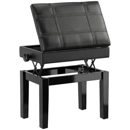 HOMCOM pianobank, stijlvol met verborgen opbergruimte, in hoogte verstelbaar, comfortabel kunstleer, stevig, 76 x 36 x 45-55 cm, zwart | Aosom.nl