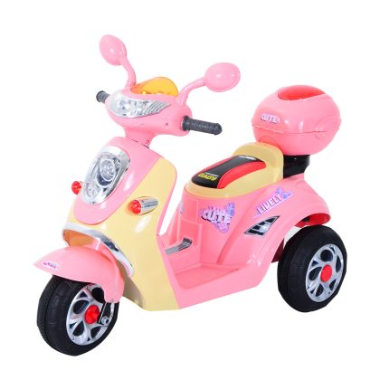 HOMCOM kindermotor, met lichteffect en muziekfunctie, 3 km/u, driewieler, voor kinderen 3-5 jaar, tot 25 kg, 108 x 51 x 75 cm, roze + geel | Aosom.nl