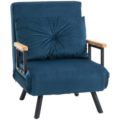 HOMCOM Relaxfauteuil in Scandinavisch design, ligfauteuil, leesfauteuil. incl. kussen met knoopafwerking, Zwart + Naturel