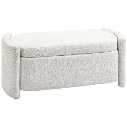 HOMCOM Opbergbank, Gewatteerd bovenstuk, Houten frame, met verstelbare voetkappen, Schoenenbank, tot 150 kg, 105 x 44 x 45,5 cm, Beige | Aosom.nl