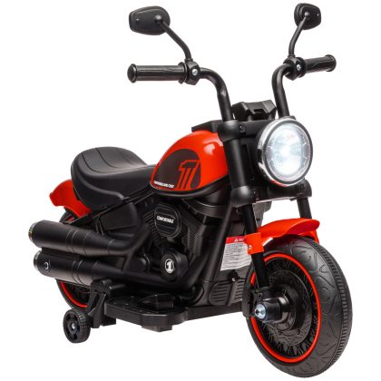 HOMCOM Elektrische Kinder Motor met Koplamp, Afneembare Steunwielen, 76x42x57 cm, Rood/Zwart