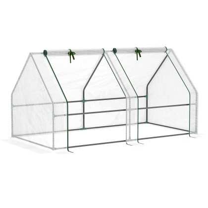 Outsunny mini kas, folie van 140 g/m² UV-bestendig, 2 oprolbare ramen met ritssluiting, 180 x 90 x 90 cm, eenvoudig te monteren, wit | Aosom.nl