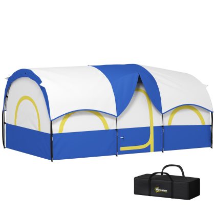 Outsunny familie-campingtent, 2 slaapkamers, centrale ruimte, waterdicht, blauw