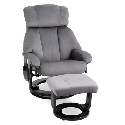 HOMCOM massagefauteuil TV fauteuil fauteuil met kruk massagefunctie fluweelachtig polyester grijs 76x80x102 cm 10 massagepunten | Aosom.nl