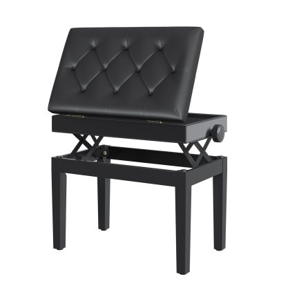 HOMCOM Pianobank in Hoogte Verstelbare Pianokruk met Opbergruimte Comfortabel Zwart Kunstleer Gestoffeerde Zitting 54,5 x 33 x 48-58 cm | Aosom.nl