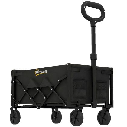 Outsunny Bolderkar 80L Opvouwbare Handkar Tuinkar Transportkar met Telescoopgreep Achterklep Bekerhouders
